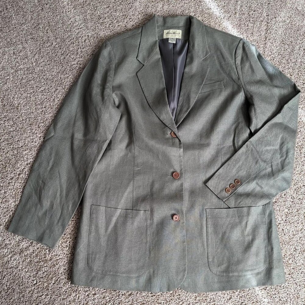 Eddie Bauer Blazer Mens Sz LT 44 100% Linen Lined Grey Sport Coat Suit Jacket